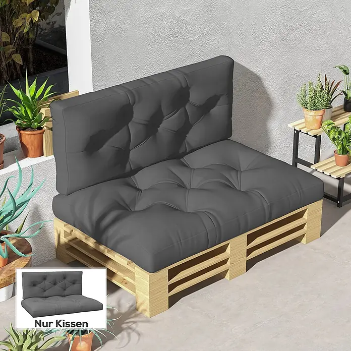Outsunny Sitzauflage Palettensitzpolster - Dekopaletten, 1 Stk., L x B x H: 120 x 80 x 12 cm, 100% Polyester, Grau - Dunkelgraues Polsterkissen-Set (Sitz & Rücken) für Palettensofa im Freien. Ein Einsatz zeigt die Kissen allein.