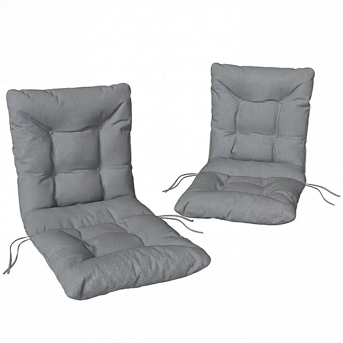 Outsunny Sitzauflage Niederlehner - Niederlehner, 2 Stk., L x B x H: 120 x 50 x 8 cm, PP-Baumwolle, Polyester, Hellgrau - Zwei graue, gesteppte Stuhlkissen mit Bändern.