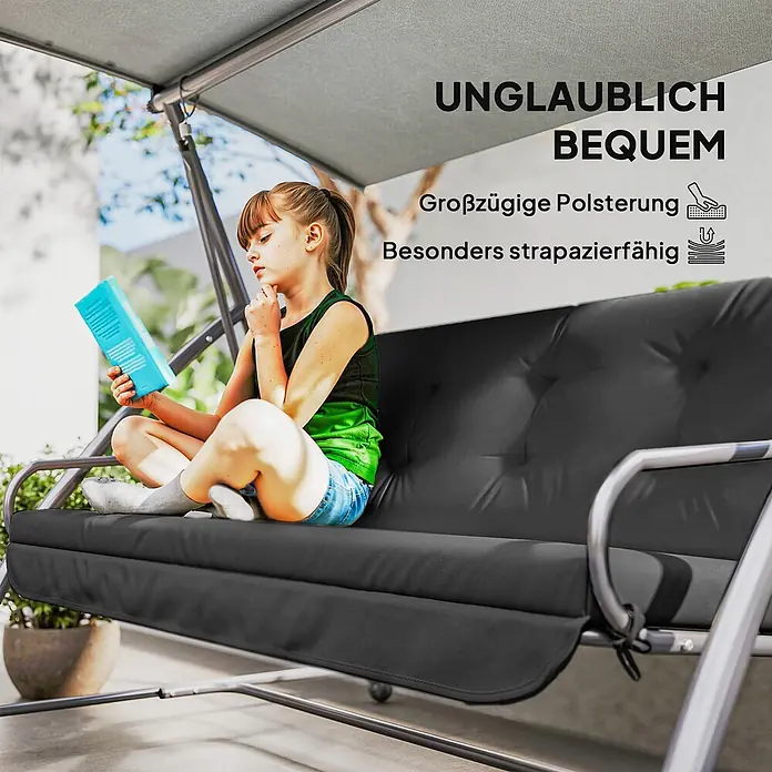 Outsunny Sitzauflage Hollywoodschaukel - Hollywoodschaukel, 1 Stk., L x B x H: 170 x 100 x 8 cm, Polyester, Schaumstoff, Dunkelgrau - Dunkelgraue Gartenschaukel mit weichen Polstern, bequem für entspanntes Sitzen im Freien.
