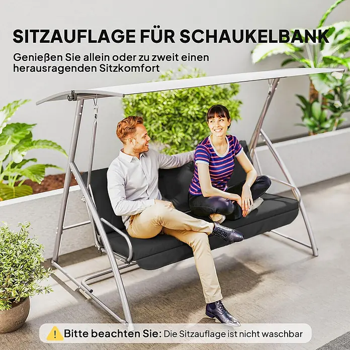 Outsunny Sitzauflage Hollywoodschaukel - Hollywoodschaukel, 1 Stk., L x B x H: 170 x 100 x 8 cm, Polyester, Schaumstoff, Dunkelgrau - Dunkelgraue Schaukelbankauflage, auf der zwei Personen bequem im Freien sitzen.