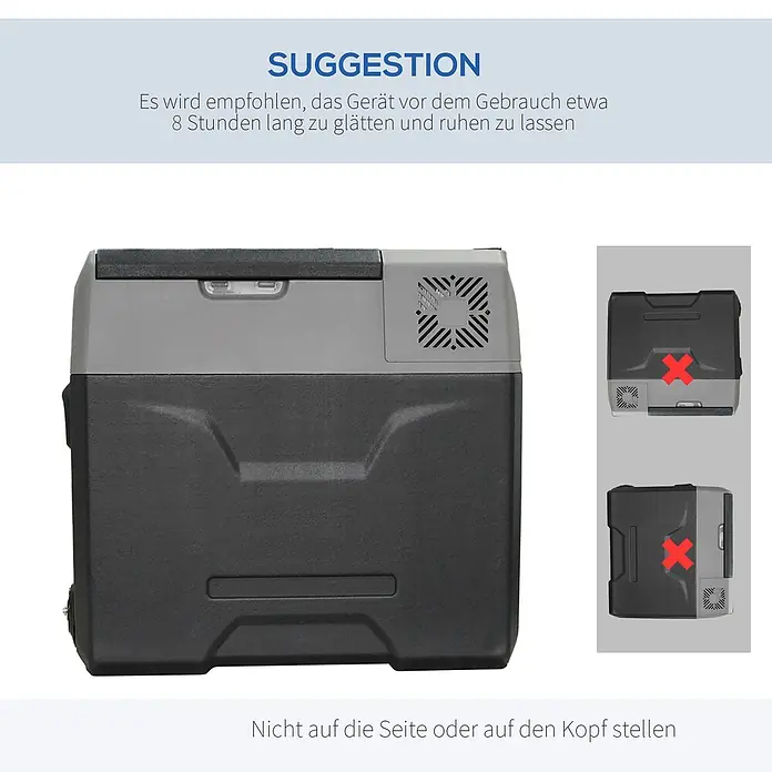 Homcom Garten-Aufbewahrungsbox - L x B x H: 58,6 x 37,8 x 54,5 cm - Zweifarbige graue Kühlbox mit Anweisungen: 8 Std. vor Gebrauch setzen lassen; nicht seitlich/kopfüber stellen.