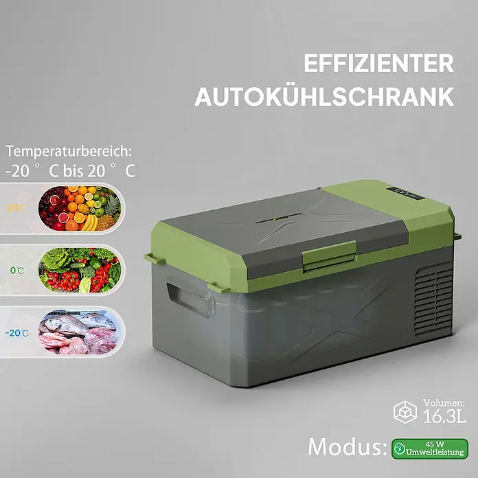 Outsunny Garten-Aufbewahrungsbox - L x B x H: 60,2 x 32 x 27 cm - Effizienter, grau-grüner Autokühlschrank mit Temperaturbereich von -20°C bis 20°C, 16.3L Volumen und 45W Leistung.