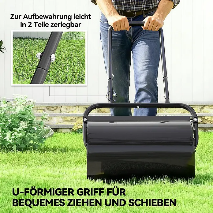 Outsunny Rasenwalze - Passend für: frisch gesäten Rasen und unebene Stellen, Arbeitsbreite: 50 cm, Schwarz - Schwarze Rasenwalze mit U-förmigem Griff, wird auf Rasen verwendet und ist zur Aufbewahrung in 2 Teile zerlegbar.