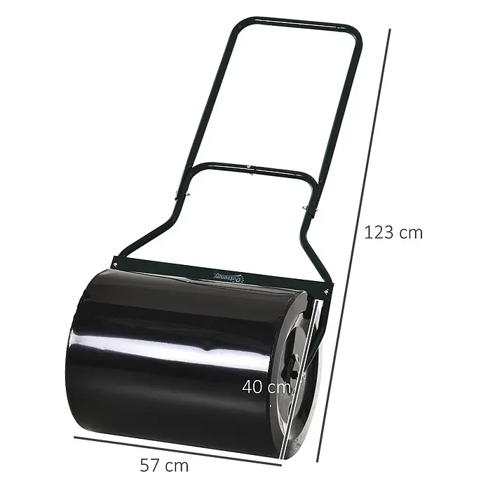 Outsunny Rasenwalze - Passend für: frisch gesäten Rasen und unebene Stellen, Arbeitsbreite: 57 cm, Schwarz - Schwarze Metall-Gartenwalze mit dunkelgrünem Griff, Maße: 57 cm Länge, 40 cm Durchmesser, 123 cm Gesamthöhe.