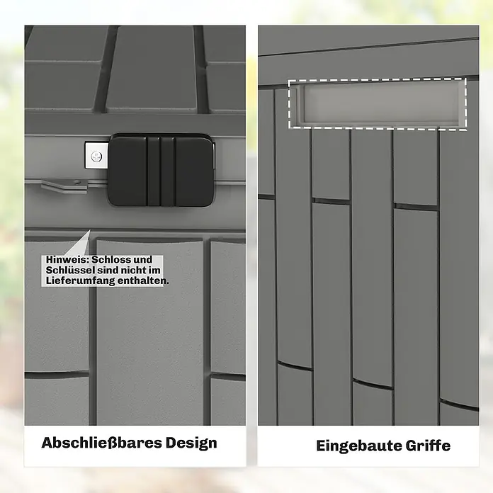 Outsunny Garten-Aufbewahrungsbox - L x B x H: 122,5 x 56 x 62 cm - Dunkelgraue Gartenbox mit abschließbarem Design und integrierten Griffen.