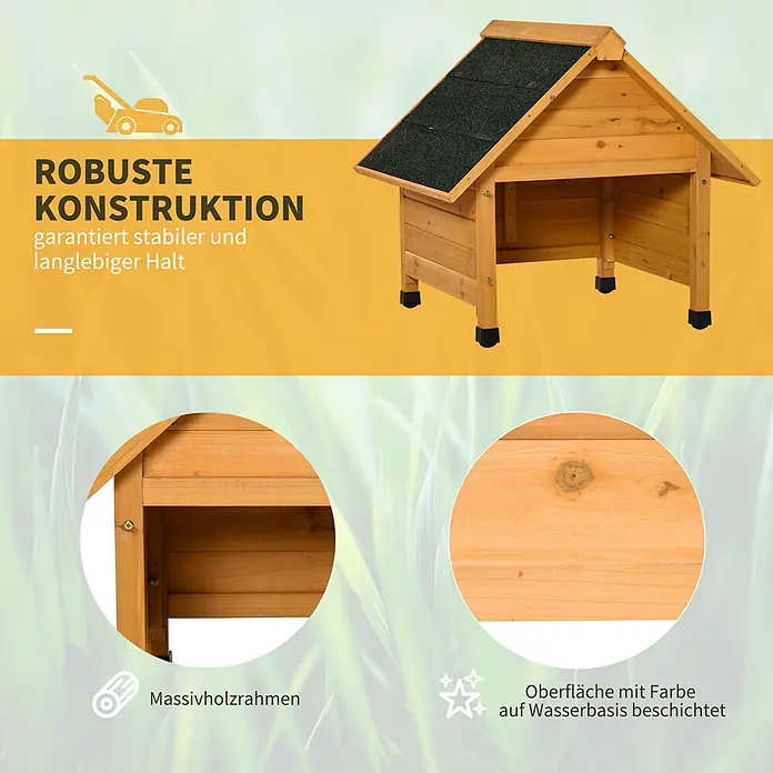 Outsunny Mähroboter-Garage - Gelb, Rasenmähroboter - Robuste Holzhütte mit schwarzem Schindeldach. Aus Massivholz mit wasserbasierter Beschichtung für Stabilität und Langlebigkeit.