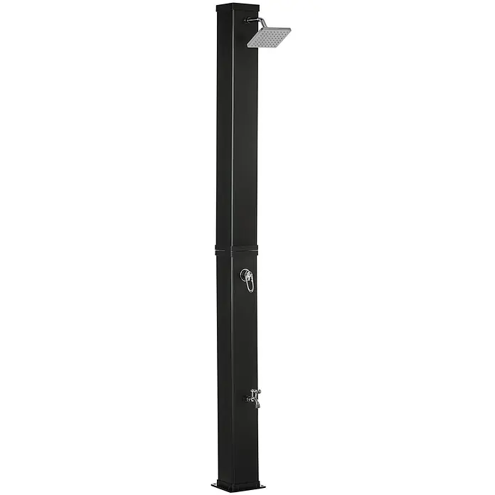 Outsunny Solardusche - Höhe: 217 cm, Kunststoff, Schwarz, 40 l - Schwarze Gartendusche mit quadratischem Silberduschkopf, Mischbatterie und unterem Hahn.