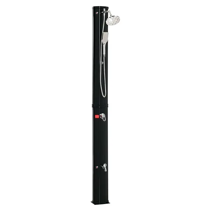 Outsunny Solardusche - Höhe: 216 cm, Kunststoff, Schwarz, 35 l - Schwarze Solar-Außendusche mit Regenduschkopf, Handbrause, Mischbatterie und Fußhahn.