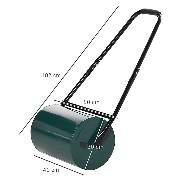 Outsunny Rasenwalze - Passend für: frisch gesäten Rasen und unebene Stellen, Arbeitsbreite: 41 cm, Dunkelgrün - Grüner Rasenwalze aus Metall mit schwarzem Griff, 41 cm lang, 30 cm Durchmesser, 102 cm Gesamtlänge.