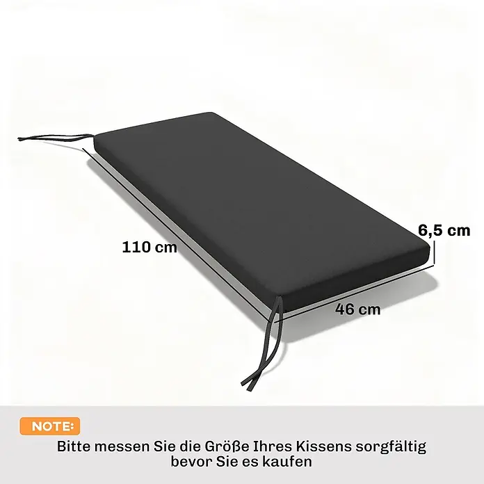 Outsunny Bankauflage - Gartenbank, 1 Stk., L x B x H: 110 x 46 x 6,5 cm, Polyester, Schwamm, Dunkelgrau - Dunkelgraues rechteckiges Bankkissen mit Bändern, 110x46x6,5 cm.