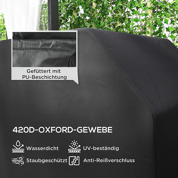 Outsunny Grill-Schutzhülle - Passend für: Geeignete Grillabmessungen: 145L x 55B x 85/110H cm, Polyester, 7,03 g/m², Schwarz - Dunkelgraue 420D Oxford Gewebe Abdeckung mit PU-Beschichtung, wasserdicht, UV-beständig, staubgeschützt und reißfest.