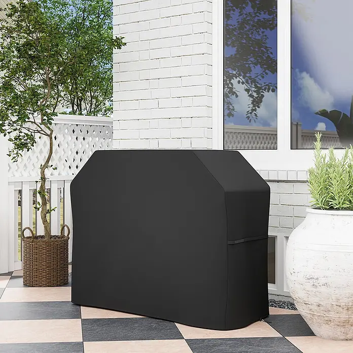 Outsunny Grill-Schutzhülle - Passend für: Geeignete Grillabmessungen: 145L x 55B x 85/110H cm, Polyester, 7,03 g/m², Schwarz - Schwarze Grillabdeckung aus strapazierfähigem Stoff, schützt einen Außengrill.