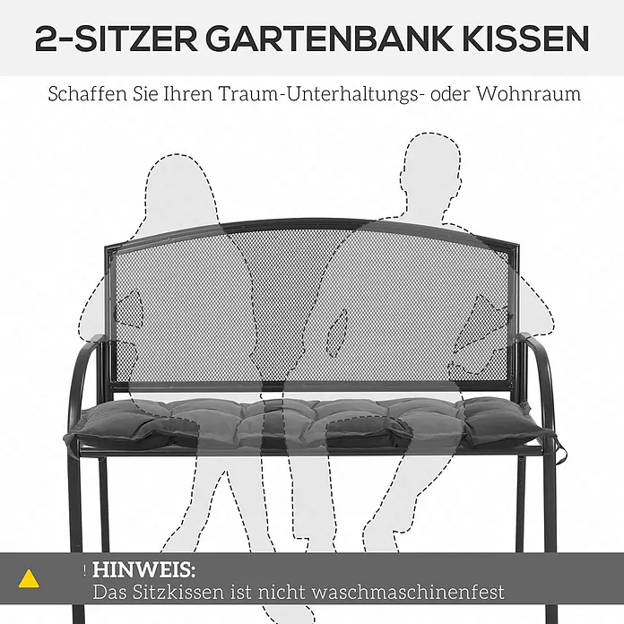 Outsunny Bankauflage - Gartenbank, 1 Stk., L x B x H: 100 x 40 x 10 cm, Polyester, Schaumstoff, Dunkelgrau - Zweisitzige dunkle Metall-Gartenbank mit dunkelgrauem Kissen für Komfort und Entspannung im Freien.