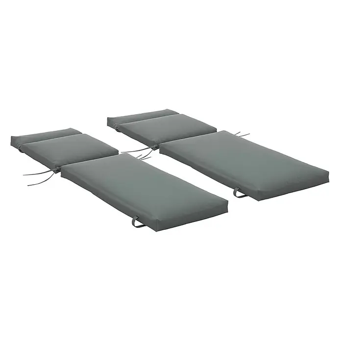 Outsunny Liegenauflage - Gartenliege, 2 Stk., L x B x H: 196 x 55 x 8 cm, Polyester, Schaumstoff, Dunkelgrau - Zwei graue, segmentierte Outdoor-Liegestuhlkissen mit Befestigungsbändern.