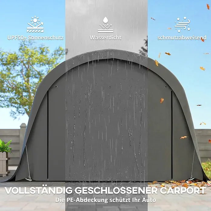 Outsunny Carport - Außenmaß inkl. Dachüberstand (B x T): 3 x 6 m, Dunkelgrau - Dunkelgrauer PE-Carport mit Rundbogen, der UPF50+ Sonnen-, Wasser- und Schmutzschutz für Fahrzeuge bietet.