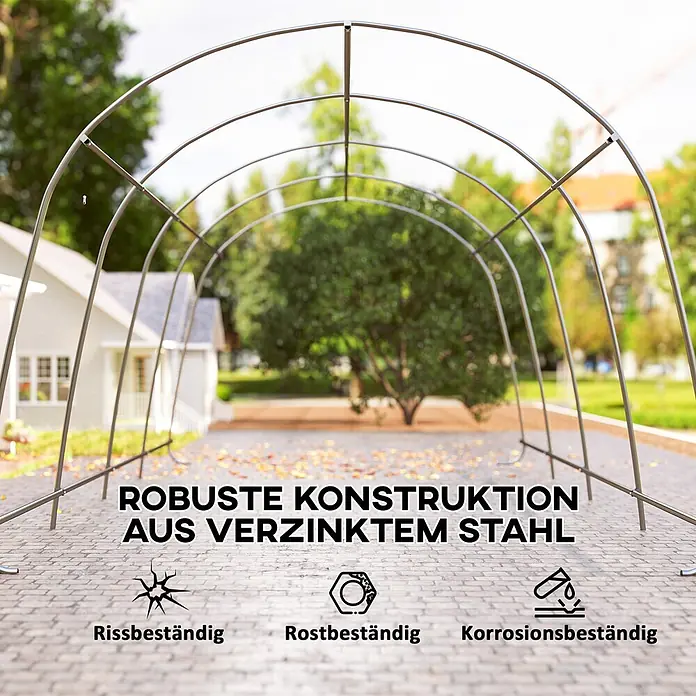 Outsunny Carport - Außenmaß inkl. Dachüberstand (B x T): 3 x 6 m, Dunkelgrau - Robuste Rahmenkonstruktion aus verzinktem Stahl für Gewächshäuser oder Tunnel, im Freien auf einem gepflasterten Bereich. Riss-, rost- und korrosionsbeständig.