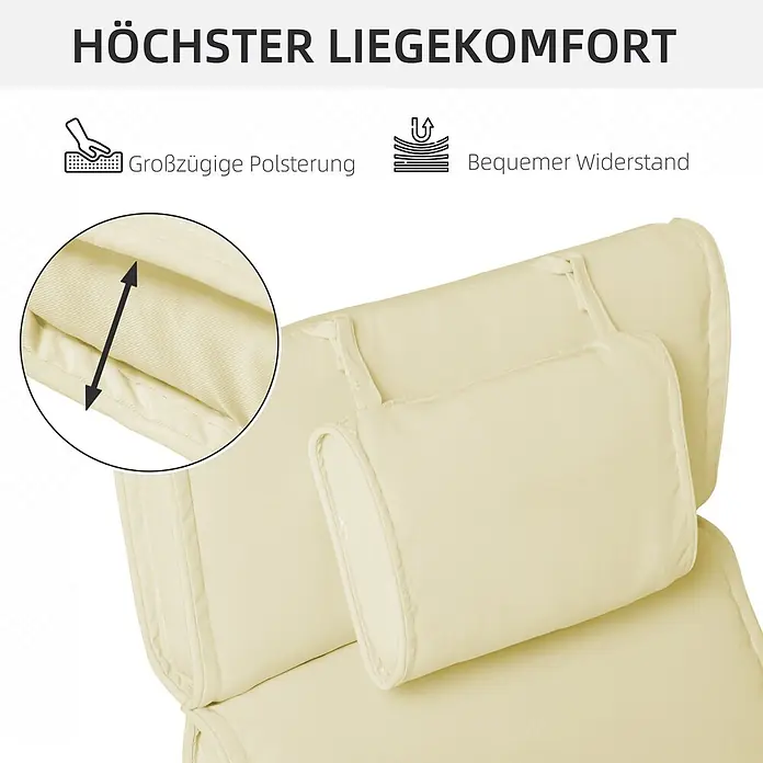 Outsunny Liegenauflage - Gartenliege, 1 Stk., L x B x H: 198 x 53 x 5 cm, Polyester, Baumwollfaser, Cremeweiß - Cremefarbenes, großzügig gepolstertes Kissen, das seine dicke Polsterung für hohen Komfort zeigt.