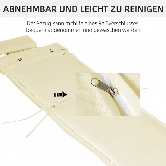 Outsunny Liegenauflage - Gartenliege, 1 Stk., L x B x H: 198 x 53 x 5 cm, Polyester, Baumwollfaser, Cremeweiß - Heller, abnehmbarer Liegekissenbezug mit Reißverschluss zur einfachen Reinigung.