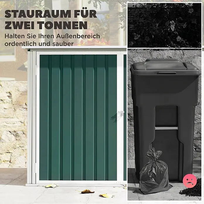 Outsunny Mülltonnenbox - Stahl - Dunkelgrüner Stauraum für zwei Mülltonnen, der den Außenbereich sauber und ordentlich hält.