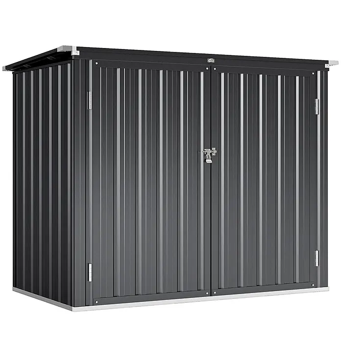 Outsunny Mülltonnenbox - Stahl, Dunkelgrau, Geeignet für Anzahl Mülltonnen: 2 Stk. - Dunkelgrauer Geräteschuppen aus Wellblech mit Doppeltüren und Pultdach für die Gartenorganisation.