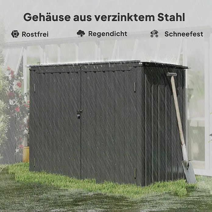 Outsunny Mülltonnenbox - Stahl, Dunkelgrau, Geeignet für Anzahl Mülltonnen: 2 Stk. - Dunkelgraues Gartenhaus aus verzinktem Stahl im Regen, rostfrei, regendicht und schneefest.