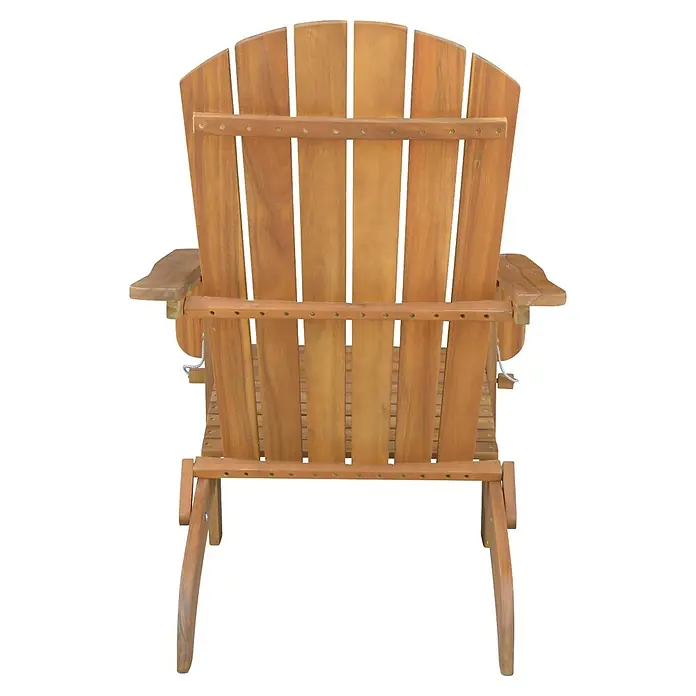 Prestige Home Living Outdoor Gartenstuhl Adirondack -  - Rückenansicht eines hellbraunen Adirondack-Stuhls aus Holz mit Lamellenlehne.