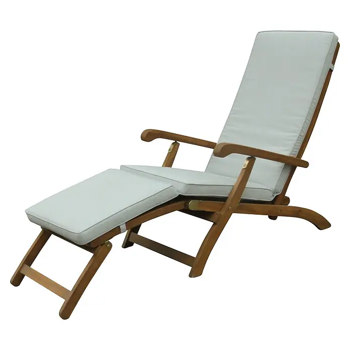 Prestige Home Living Outdoor Sonnenliege - B x T x H: 60 x 190 x 95 cm, Akazie, Braun - Hölzerne Liege mit weißen Kissen, verstellbar zum Entspannen.