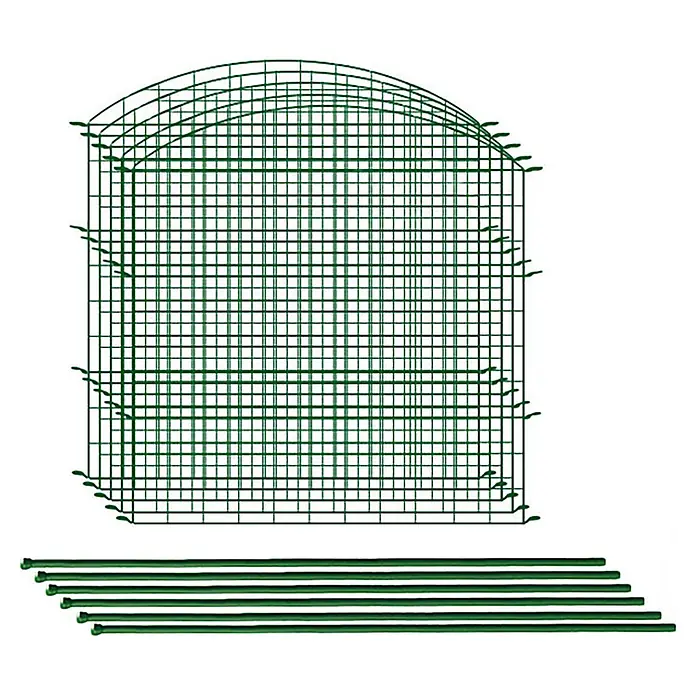 Prestige Home Living Outdoor Teichschutzzaun Set Oberbogen - B x H: 390 x 78,5 cm, Stahl, Dunkelgrün - Grünes Drahtgeflecht Gartentunnel-Bausatz mit gewölbten Oberteilen und grünen Befestigungsstäben.