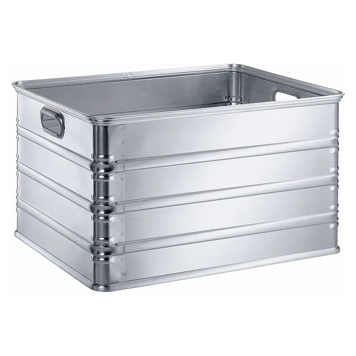 Zarges Aufbewahrungskiste Alu-Kasten K270 760x580x425mm 155l Volumen -  - Silberne Aluminium-Lagerkiste mit Griffen und verstärkten Seiten.