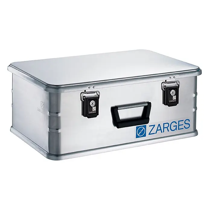 Zarges Aufbewahrungsbox Alu-Box Mini 550x350x220mm 42l - L x B x H: 60 cm x 40 cm x 0,01 m - Silberne Aluminium-Staubox mit Verschlüssen und Griff für robusten Transport.