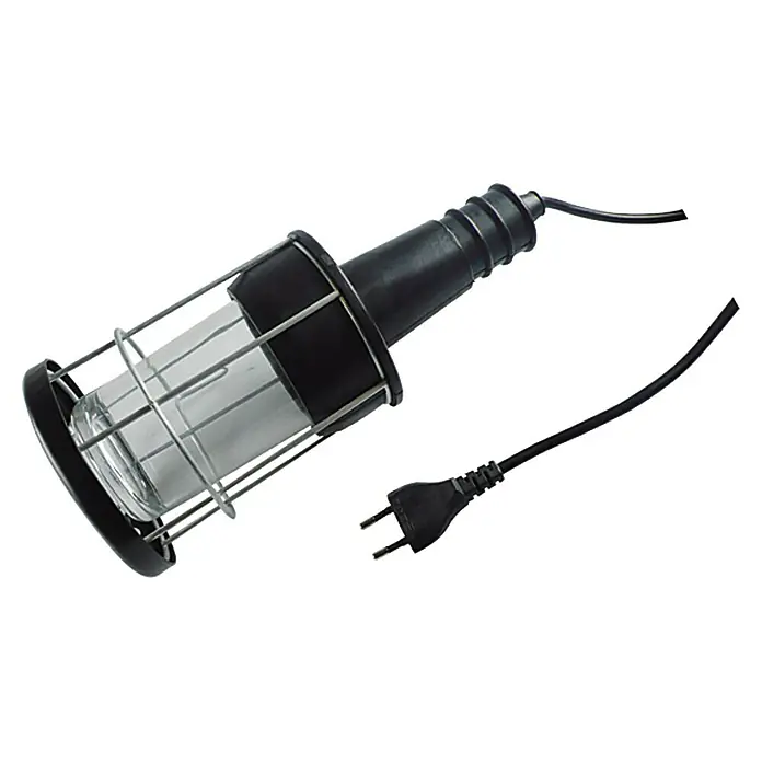REV Handleuchte - Netzbetrieben, IP20 - Arbeitslampe mit Schutzkäfig und Stecker.