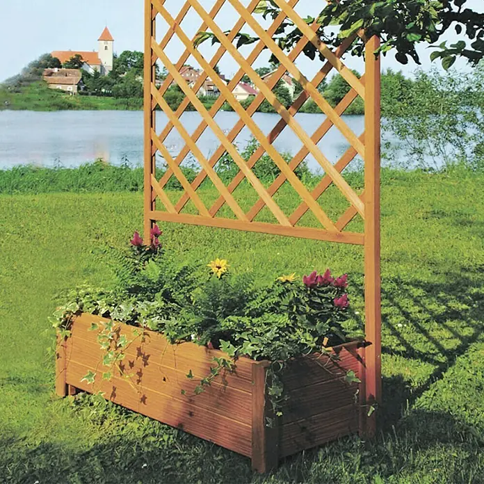 Pflanzkasten - Außenmaß (L x B x H): 105 x 40 x 160 cm, Holz, Kiefer - Holzpflanzkasten mit Rankgitter im Garten. Ideal für Kletterpflanzen und zur Dekoration von Außenbereichen.