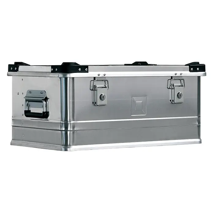Munk Aufbewahrungsbox Aluminium-Transportkiste stapelbar 582x385x277mm 47l - Aluminium - Silberne Aluminium-Aufbewahrungsbox mit Griffen und abschließbaren Verschlüssen.