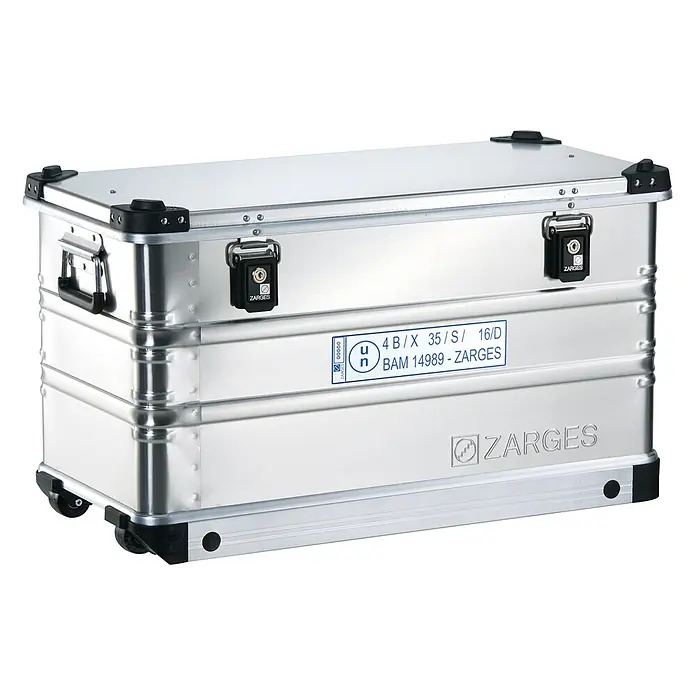 Zarges Aufbewahrungsbox K 424 XC Mobil Universal Alu Box 99l -  - Silberner Aluminium-Transportkoffer mit Griffen, Verschlüssen und Rollen.