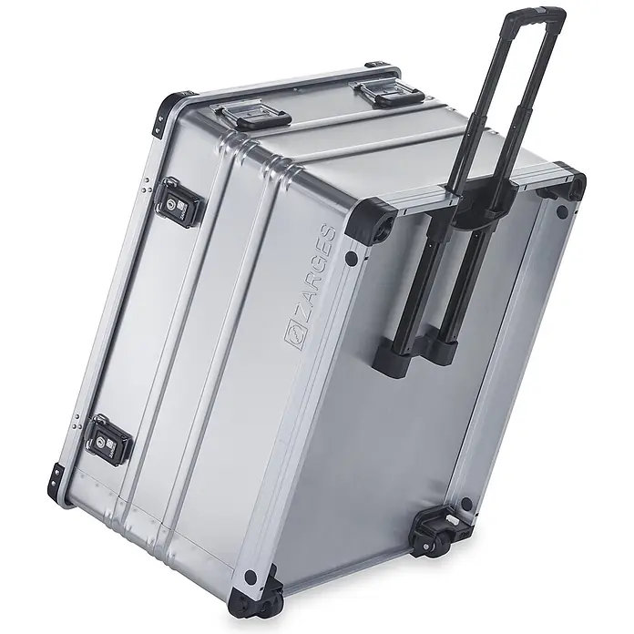 Zarges Aufbewahrungsbox K 424 XC Mobil Universal Alu Box 195l -  - Silberner Aluminium Transportkoffer mit Teleskopgriff und Rollen.