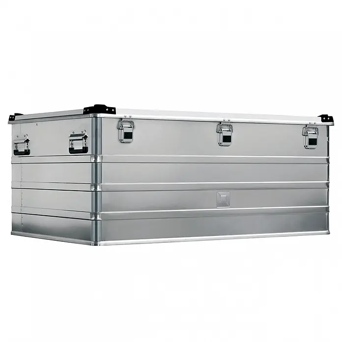 Munk Aufbewahrungsbox Aluminium-Transportkiste stapelbar 1192x790x515mm 415l - Aluminium - Robuste silberne Aluminium Transportbox mit verstärkten Ecken und mehreren Verschlüssen für sichere Lagerung.