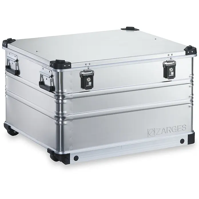Zarges Aufbewahrungsbox K 424 XC Mobil Universal Alu Box 195l -  - Silberne Aluminium-Aufbewahrungsbox mit Griffen, Verschlüssen und Rollen.