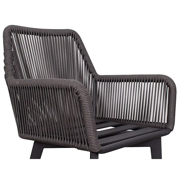 Bene Living Gartenstuhl-Set Marbella - 2 Stk., Aluminium mir Rope-Geflecht, grau - Dunkelgrauer Sessel mit geflochtenem Seil und Metallgestell.