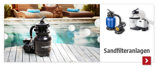 Sandfilteranlage auf der Terrasse vor dem Pool