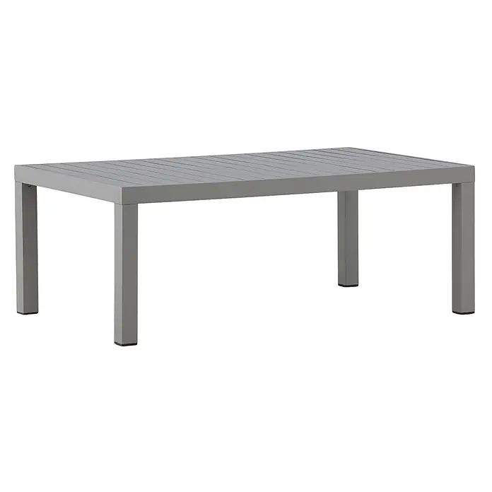Ebuy24 Garten-Loungetisch Copacabana - L x B x H: 70 x 120 x 45 cm, Ø x H: 70 x 45 cm, Aluminum, Khaki, Stapelbar - Rechteckiger grauer Metall-Esstisch für den Außenbereich mit Lattenplatte.