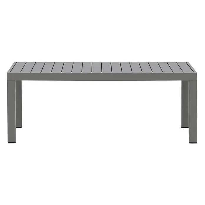 Ebuy24 Garten-Loungetisch Copacabana - L x B x H: 70 x 120 x 45 cm, Ø x H: 70 x 45 cm, Aluminum, Khaki, Stapelbar - Graue Outdoor-Sitzbank mit Lattenrostplatte und geraden Beinen.