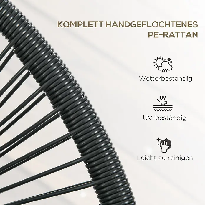 Outsunny Loungesofa - Stahl, Schwarz - Schwarzes, handgeflochtenes PE-Rattan, wetter- und UV-beständig, leicht zu reinigen.