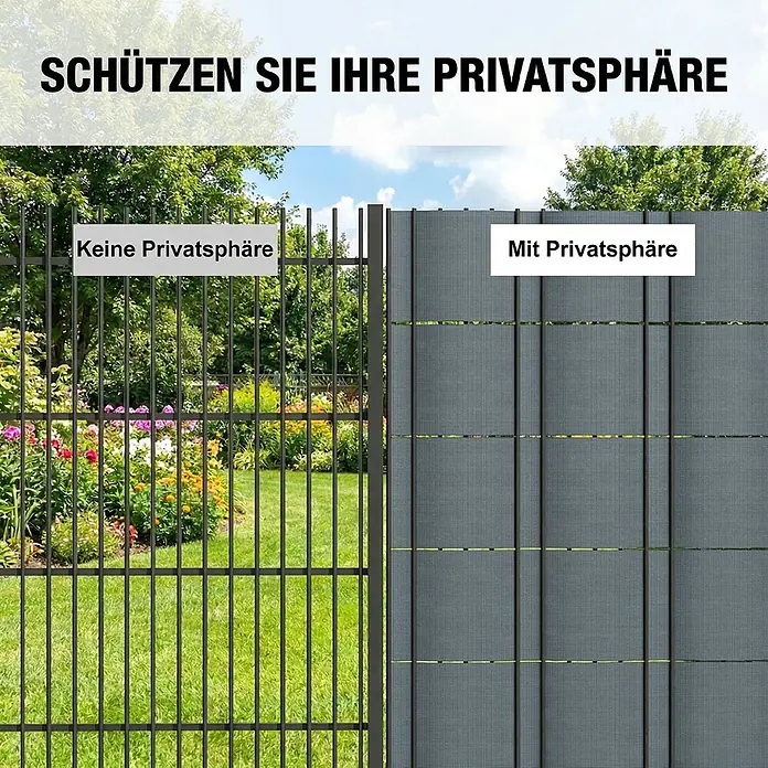 Outsunny Sichtschutzelement - B x H: 1 x 19 cm, Kunststoff, Grau - Grauer Sichtschutz aus Stoff an einem Gartenzaun, der die Sicht blockiert und Privatsphäre schafft.