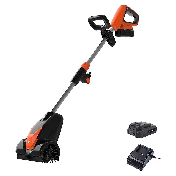 Yard Force Akku-Reinigungsbürste LW CPC1 - 20 V, 1 Akku, 4 Ah - Orange-schwarzer Akku-Bodenschrubber mit ausziehbarem Griff, rotierenden Bürsten, separatem Akku und Ladegerät.
