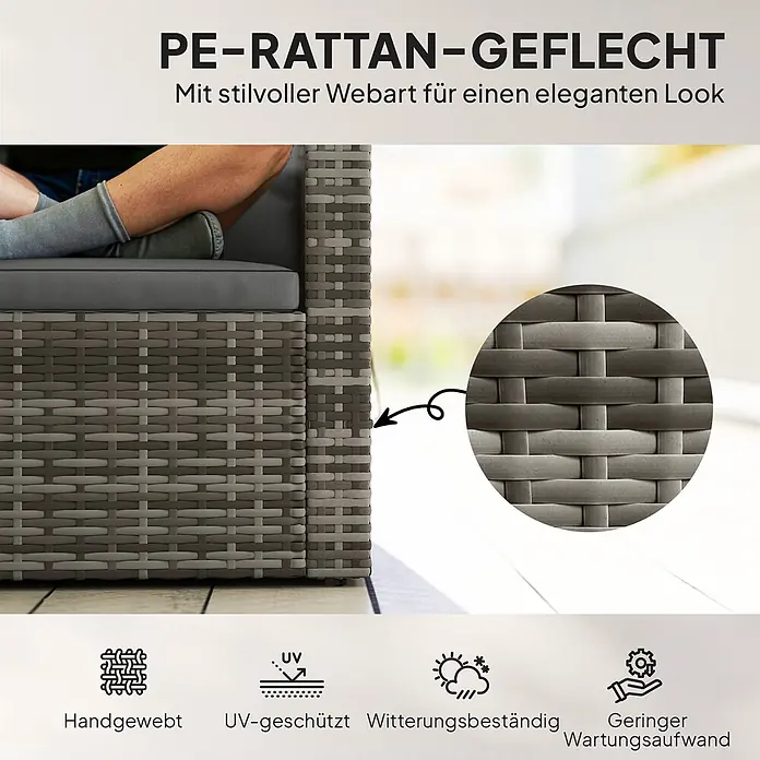 Outsunny Loungesofa - B x T x H: 63 x 63 x 68 cm, Stahl, PE-Rattan, Hellgrau, Dunkelgrau, Schwarz - Zweifarbiges graues PE-Rattan-Geflecht, handgewebt, UV-geschützt und witterungsbeständig für geringen Wartungsaufwand.