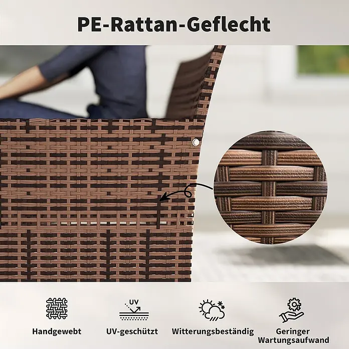 Outsunny Loungesofa - Stahl, PE-Rattan, Khaki - Braunes PE-Rattan-Geflecht, handgewebt, UV-geschützt, wetterbeständig und pflegeleicht.
