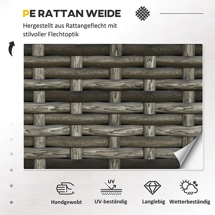 Outsunny Loungesofa - B x T x H: 70 x 70 x 80 cm, Metall, PE-Rattan, Grau - Nahaufnahme von PE-Rattangeflecht in Grau- und Brauntönen. Handgewebt, UV- und wetterbeständig, langlebig.