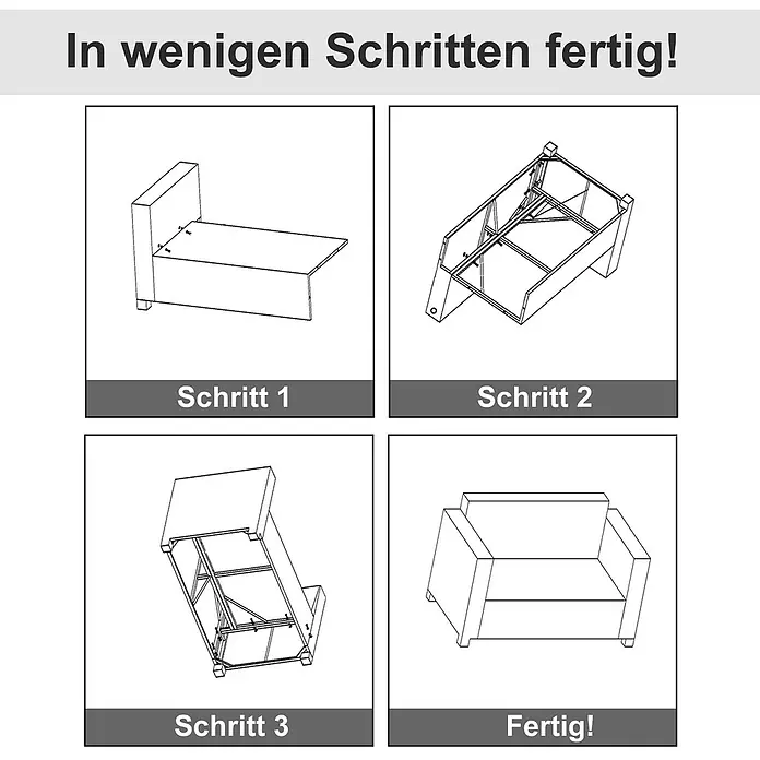 Outsunny Loungesofa - B x T x H: 70 x 70 x 80 cm, Metall, PE-Rattan, Grau - Montageanleitung für einen modernen Sessel, in vier Schritten von Einzelteilen zum fertigen Möbelstück dargestellt.