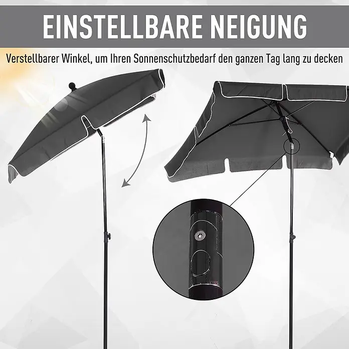 Outsunny Marktschirm - Grau - Dunkelgrauer Sonnenschirm mit weißem Rand und verstellbarem Neigungsmechanismus für optimalen Sonnenschutz.