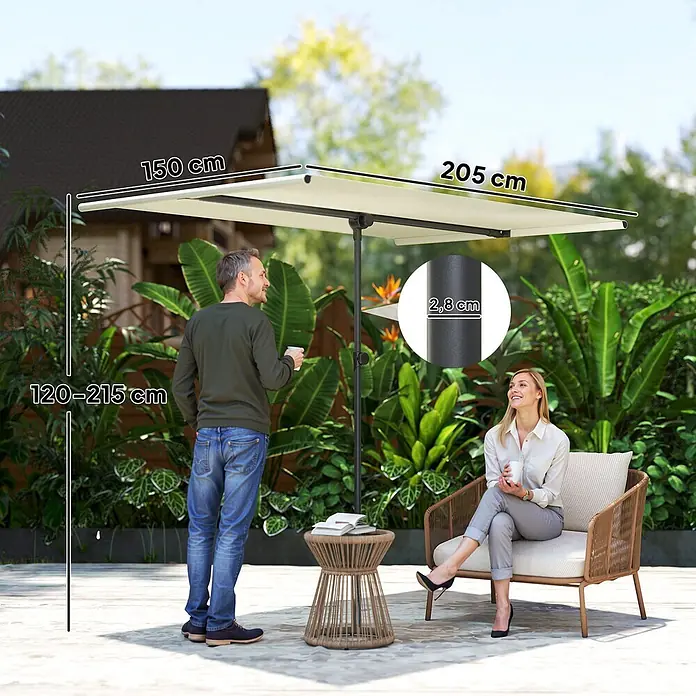 Outsunny Marktschirm - Beige - Beiger Ampelschirm mit dunklem Mast, 150x205 cm Schirm, höhenverstellbar (120-215 cm), für den Außenbereich.